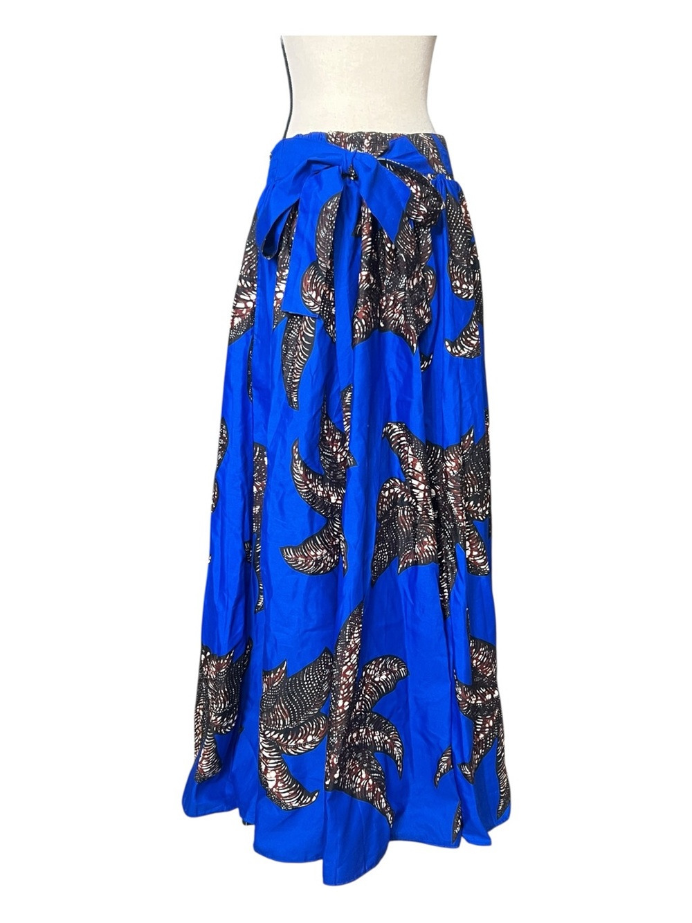 Vibrant Royal Blue African Ankara Wax Print Maxi Skirt Tie Waist Pocket Boho OS